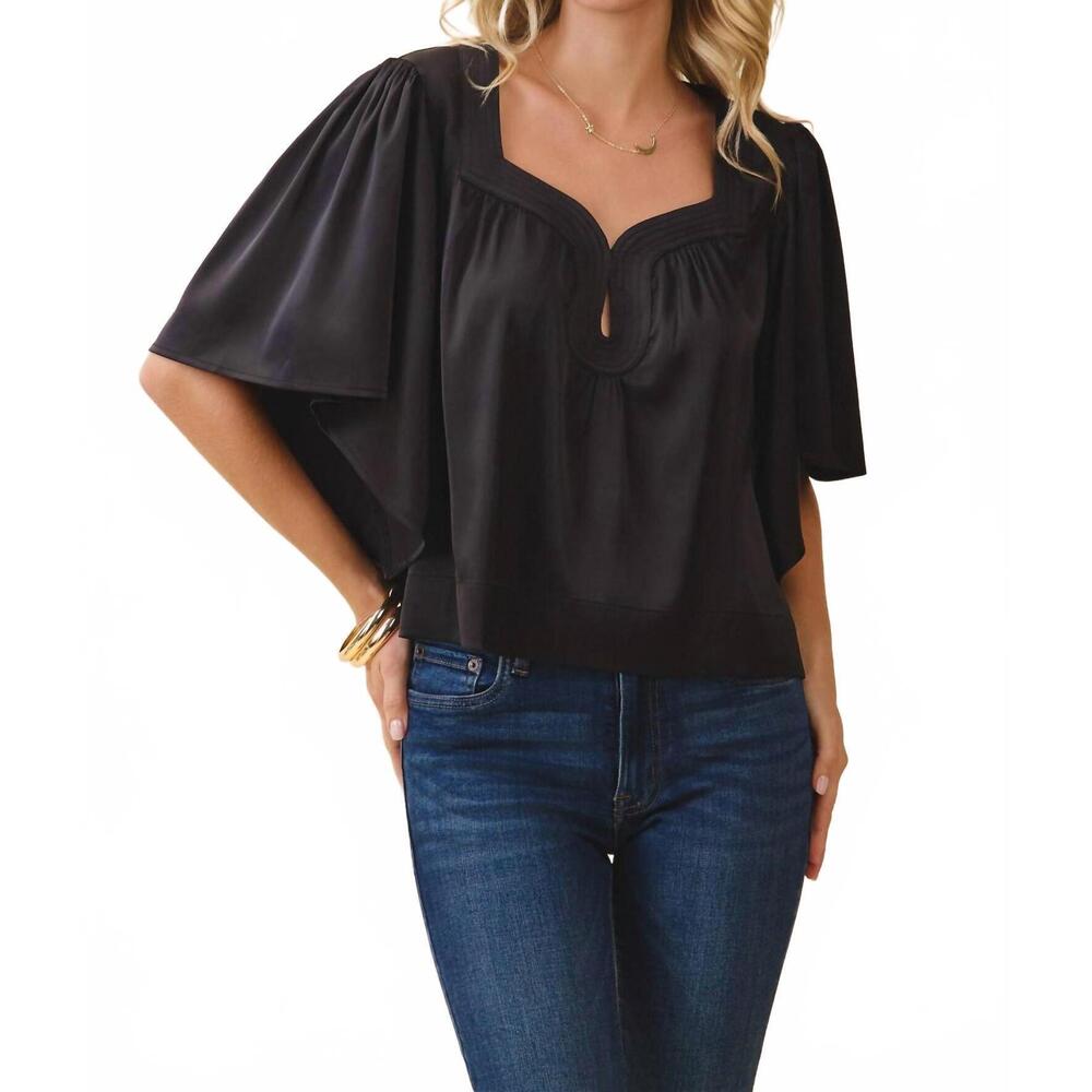 NEW NYLAND magnolia wide notched neck draped sleeves top in black